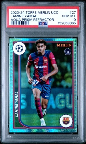 Lamine Yamal 2023 Topps Chrome Merlin UEFA Aqua Prism Refractor