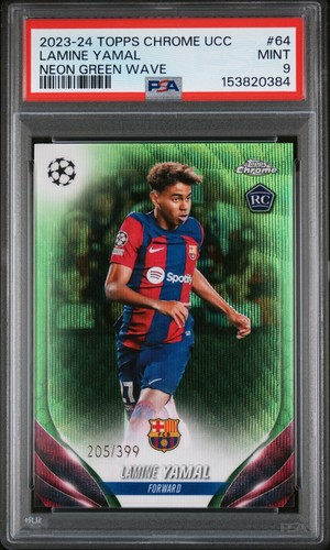 Lamine Yamal 2023 Topps Chrome Neon Green Wave Refractor /399