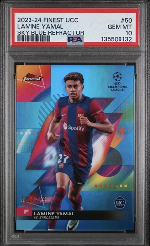 Lamine Yamal 2023 Topps Finest UEFA Sky Blue Refractor /275
