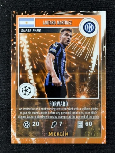 Lautaro Martinez 2024 Topps Merlin Chrome Orange Fireworks /25