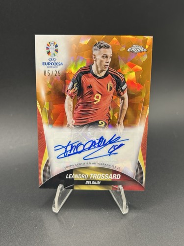 Leandro Trossard 2024 Topps Chrome UEFA Euro Orange Cracked Ice /25