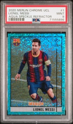 Lionel Messi 2020 Panini Merlin Chrome Aqua Speckle Refractor /199