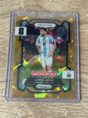 Lionel Messi 2026 Panini Monopoly Prizm FIFA World Cup Gold Cracked Ice