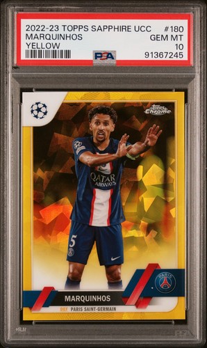 Marquinhos 2022 Topps Chrome Sapphire UEFA Club Sapphire Yellow /99