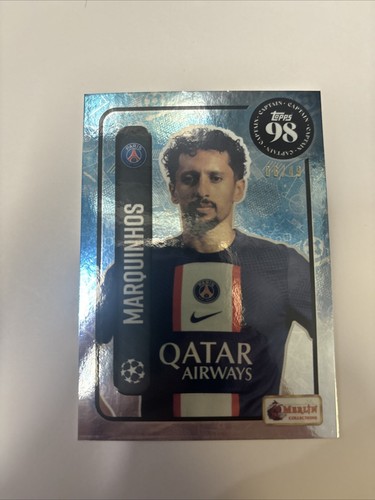 Marquinhos 2023 Topps Merlin Heritage 98 UCL Azul /49