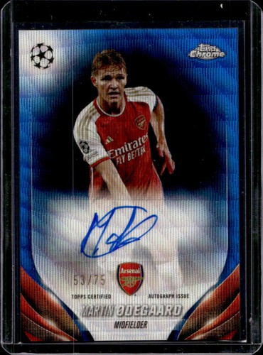 Martin Ødegaard 2023 Topps Cromo UEFA Blue Wave Refractor /75