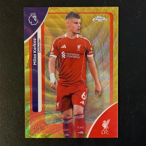Milos Kerkez 2026 Topps Chrome Premier League Gold RayWave /50