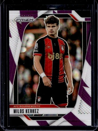 Milos Kerkez 2024 Panini Prizm Premier League Purple and White Stripes /92