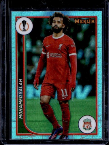 Mohamed Salah 2023 Topps Chrome Merlin UEFA Aqua Prism Refractor #69