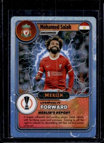 Mohamed Salah 2024 Topps Merlin Chrome Blue Lightning Refractor /75