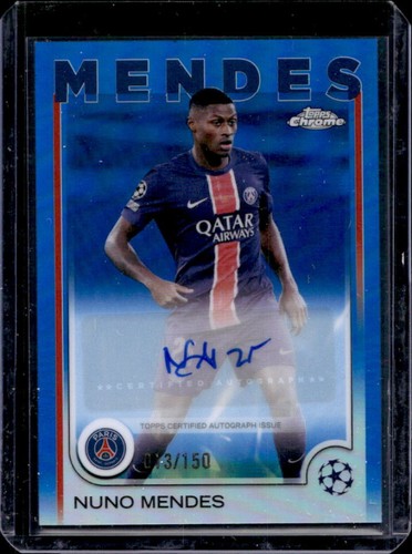 Nuno Mendes 2024 Topps Chrome UEFA Blue Refractor /150