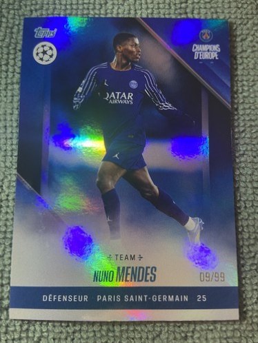 Nuno Mendes 2025 Topps Paris Saint-Germain Champions d'Europe Blue /99
