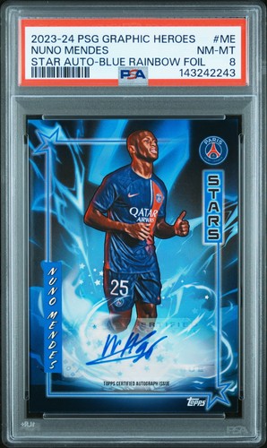 Nuno Mendes 2023 Topps PSG Blue Rainbow Foil /75