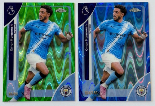 Omar Marmoush 2025 Topps Chrome Green and Blue Wave /99
