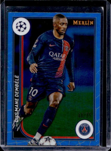 Ousmane Dembele 2023 Topps Chrome Merlin UEFA Blue Refractor /75