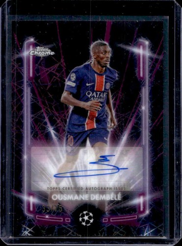 Ousmane Dembele 2024 Topps Chrome UEFA Black Lazer Magenta Refractor /75