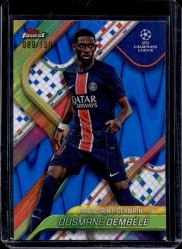 Ousmane Dembele 2024 Topps Finest UEFA Blue Raywave Refractor /150