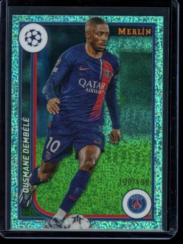 Ousmane Dembele 2023 Topps Merlin Chrome Aqua Speckle Refractor /199