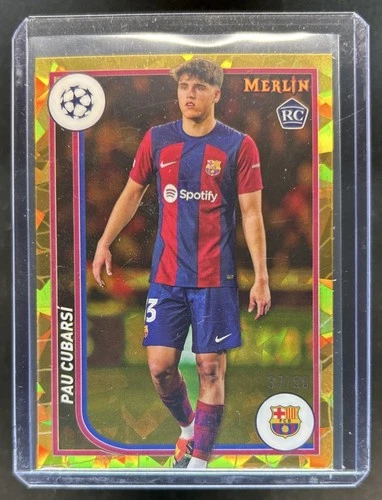 Pau Cubarsí 2024 Topps Chrome Merlin UEFA Atomic Gold Refractor /50