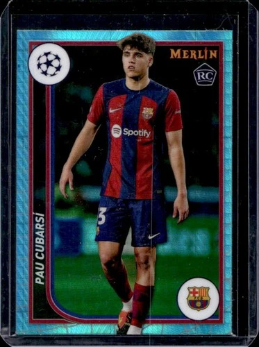 Pau Cubarsi 2023 Topps Chrome Merlin UEFA Aqua Prism Refractor #103