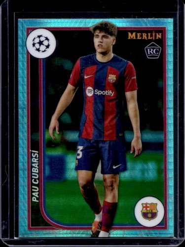 Pau Cubarsi 2024 Topps Chrome Merlin UEFA Aqua Prism Refractor #103