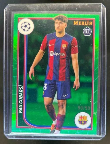 Pau Cubarsi 2024 Topps Chrome Merlin UEFA Green Refractor /99