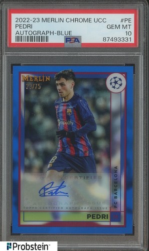 Pedri 2022 Panini Merlin Chrome Blue Refractor /23/75
