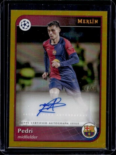 Pedri 2024 Topps Merlin Chrome Gold Refractor /50