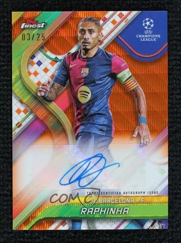 Raphinha 2024 Topps Finest Orange Wave Refractor 3/25