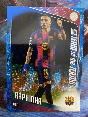Raphinha 2025 Topps Flagship UEFA Club Comp Blue Inferno /150