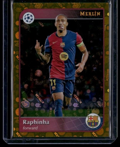 Raphinha 2024 Panini Merlin UEFA Gold Vintage Merlin Refractor /3