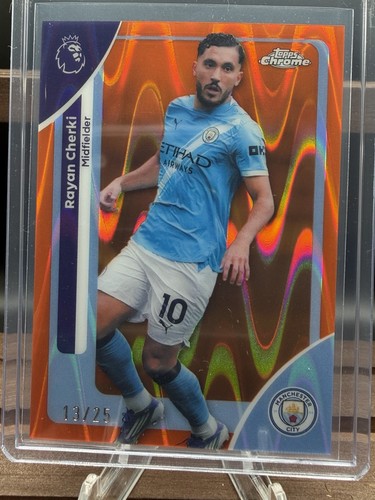 Rayan Cherki 2025 Topps Chrome EPL Orange RayWave Refractor /25
