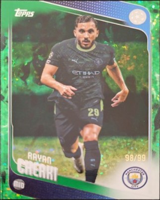 Rayan Cherki 2025 Topps UCC Flagship Green Sparkle Refractor /99