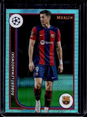 Robert Lewandowski 2023 Topps Chrome Merlin Aqua Prism Refractor #34