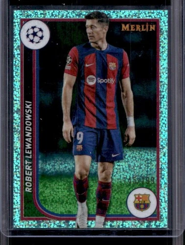 Robert Lewandowski 2023 Topps Chrome Merlin Aqua Speckle Refractor /199