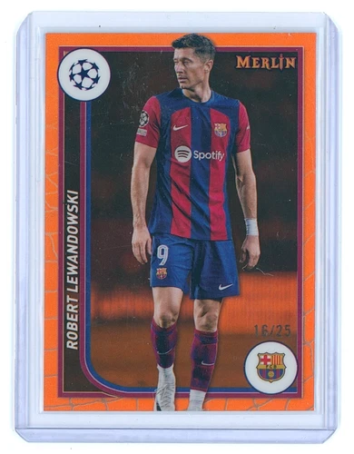 Robert Lewandowski 2023 Topps Chrome Merlin UEFA Orange Refractor /25