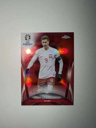 Robert Lewandowski 2024 Topps Chrome UEFA Euro Red Refractor /5