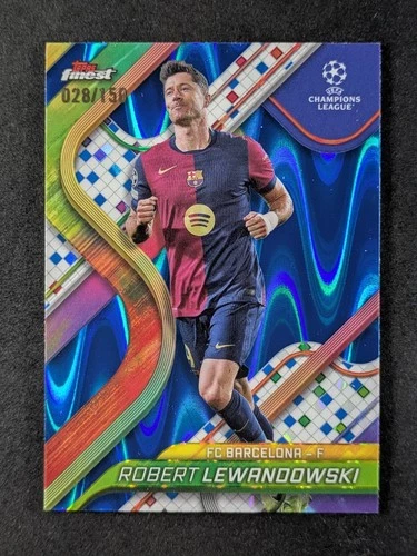 Robert Lewandowski 2024 Topps Finest Blue Raywave Refractor 28/150