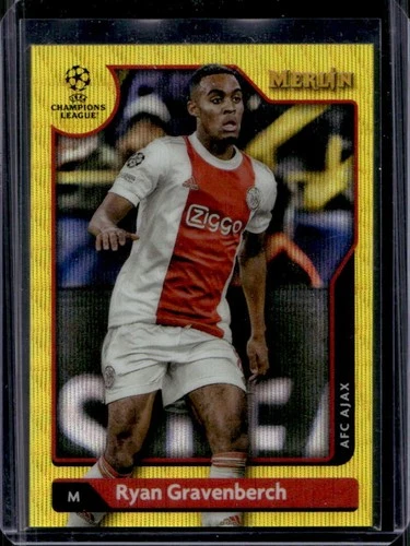 Ryan Gravenberch 2021 Topps Merlin Chrome UEFA Yellow Wave Refractor /225