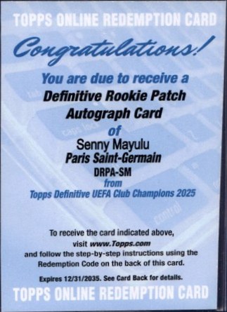 Senny Mayulu 2024 Topps Definitive UEFA /50