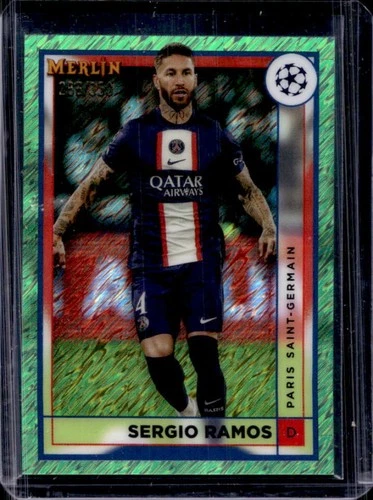 Sergio Ramos 2022 Topps Merlin Chrome Neon Green Shimmer Refractor /350
