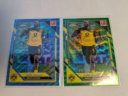 Serhou Guirassy 2025 Topps Chrome Bundesliga Blue Wave and Green Wave /150 and /99