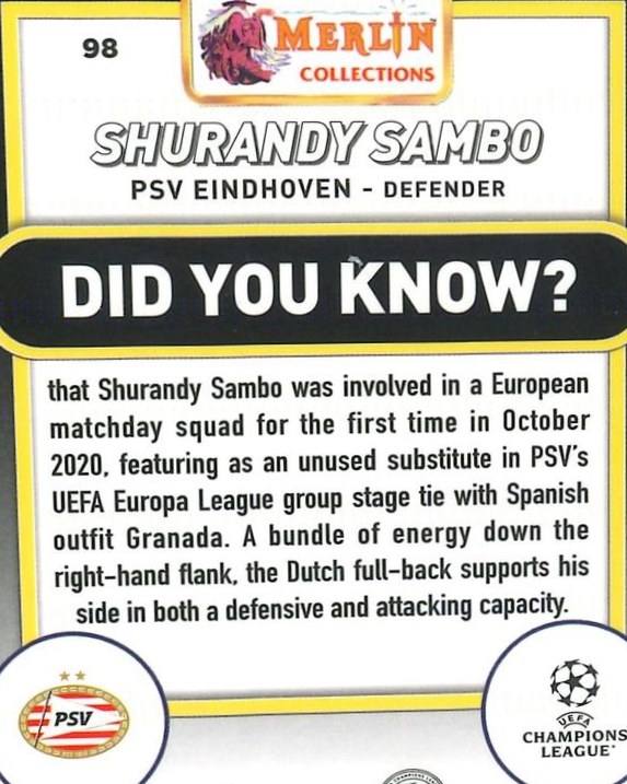 Shurandy Sambo 2023 Topps Merlin UEFA Club Competitions