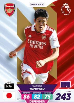Takehiro Tomiyasu 2023 Panini Adrenalyn XL Premier League Plus