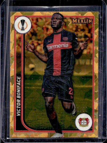 Victor Boniface 2023 Topps Chrome Merlin UEFA Gold Atomic Refractor /50
