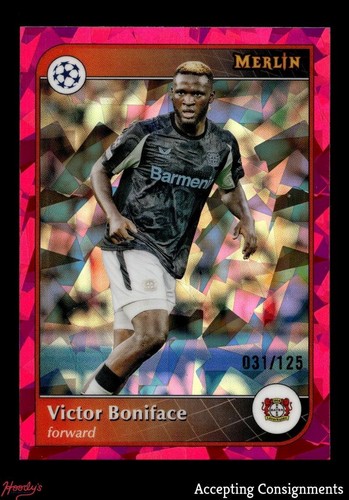 Victor Boniface 2024 Panini Merlin UEFA Club Competitions Magenta Atomic /125