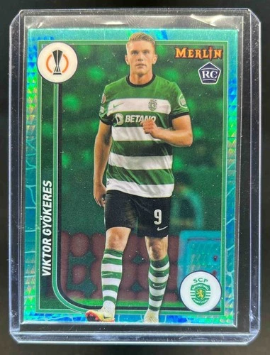 Viktor Gyokeres 2024 Topps Chrome Merlin UEFA Aqua Prism Refractor #113
