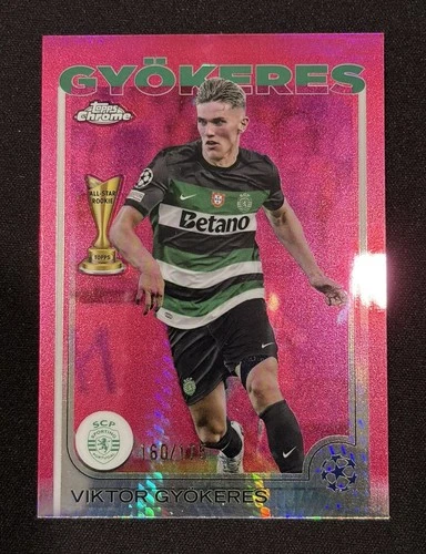 Viktor Gyokeres 2024 Topps Chrome UEFA Club Competitions Neon Pink Prism