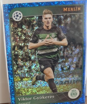 Viktor Gyokeres 2025 Topps Merlin Chrome Blue Speckle /150