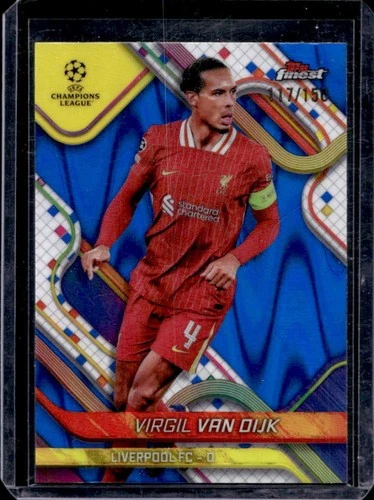 Virgil van Dijk 2024 Topps Finest UEFA Blue Raywave Refractor /150
